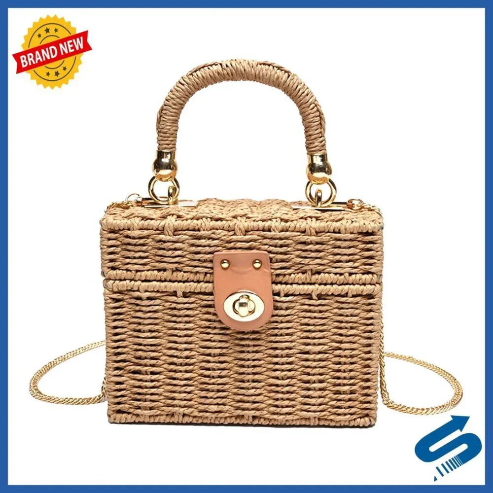 Straw Woven Tote Shoulder Bag Boho Chic Beach Vacation Crossbody Handbag